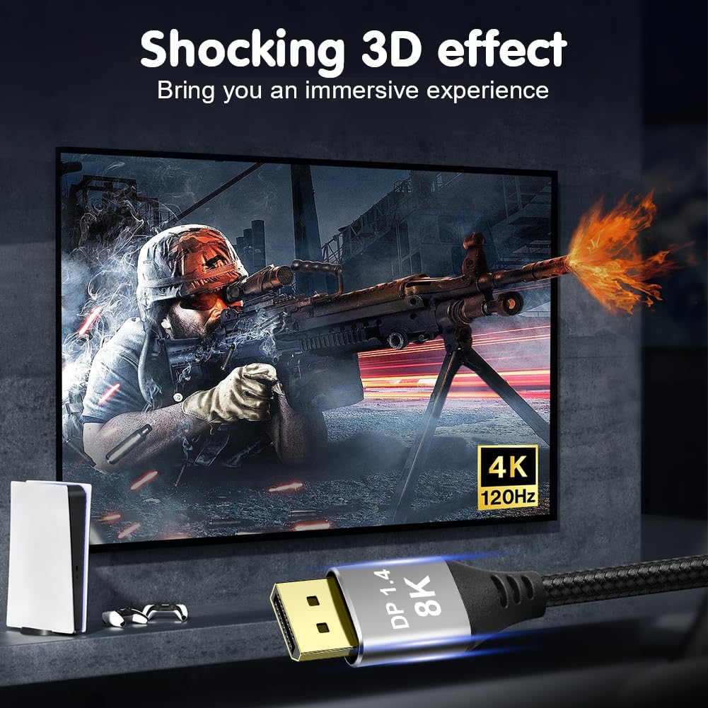 AXFEE Cable DisplayPort, 2 m 8 K 1,4 cable Mini DisplayPort a HDMI soporta 4 k@144 Hz/165 Hz, 2 k@240 Hz, 8 k@60 Hz, compatible con monitor de juego, tarjeta gráfica, TV, PC, ordenador portátil