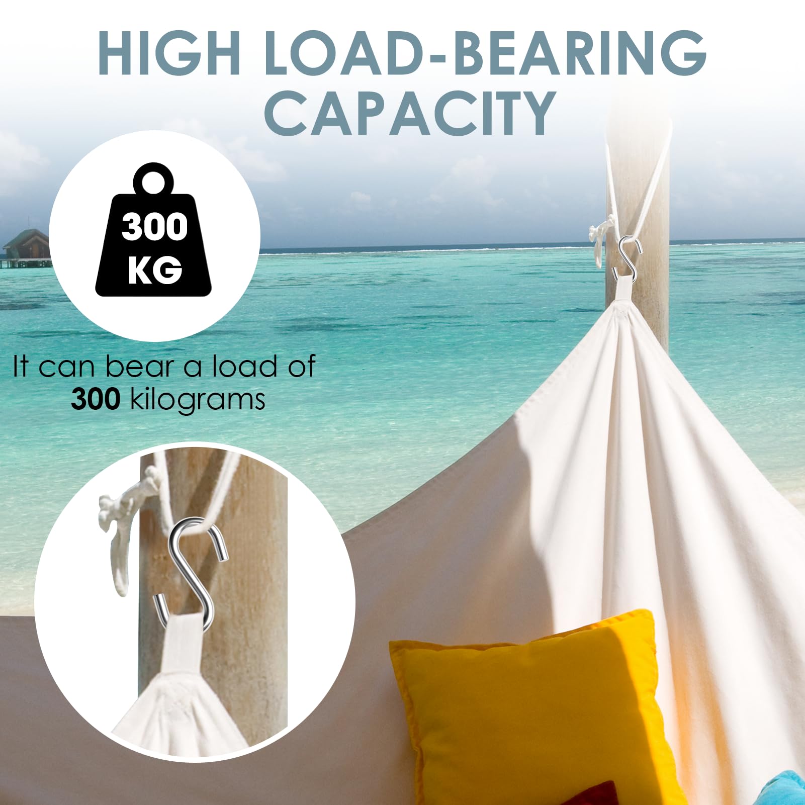 GEU Heavy Duty S Hooks 304 Stainless Steel 3 Inch Metal Hammock Hooks for Hanging 300kg Weight Capacity Butchers Anti-Rust Swing S Shaped Hook - Image 3