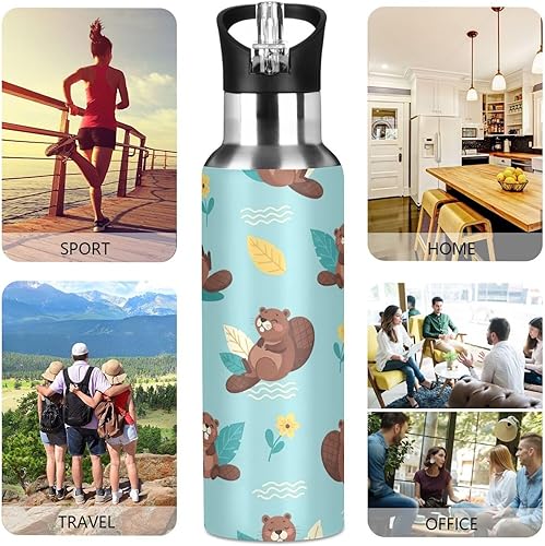 Miniatura 5 de Cute Cartoon Beavers Blue Insulated Water Bottle 20 Oz Leakproof Water Bottles, BPA-Free Sport Water Bottle Insulated