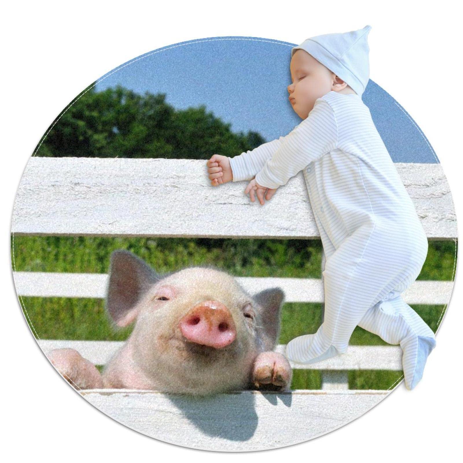 Tapis rond cochon mignon JDEZ 100x100cm pour décoration de chambre