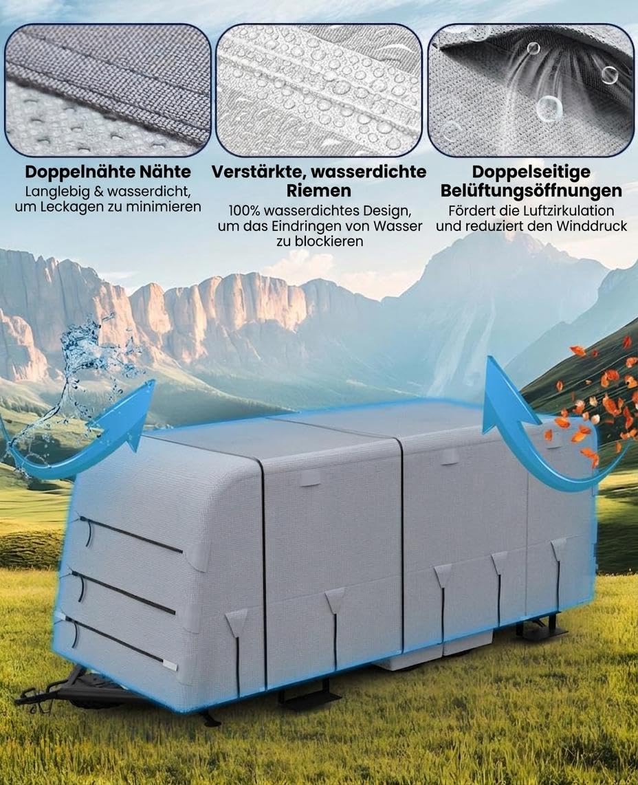 7.3-8.2M wasserdichte Wohnwagen Abdeckplane, Oben 4-Schicht-Schutzhülle