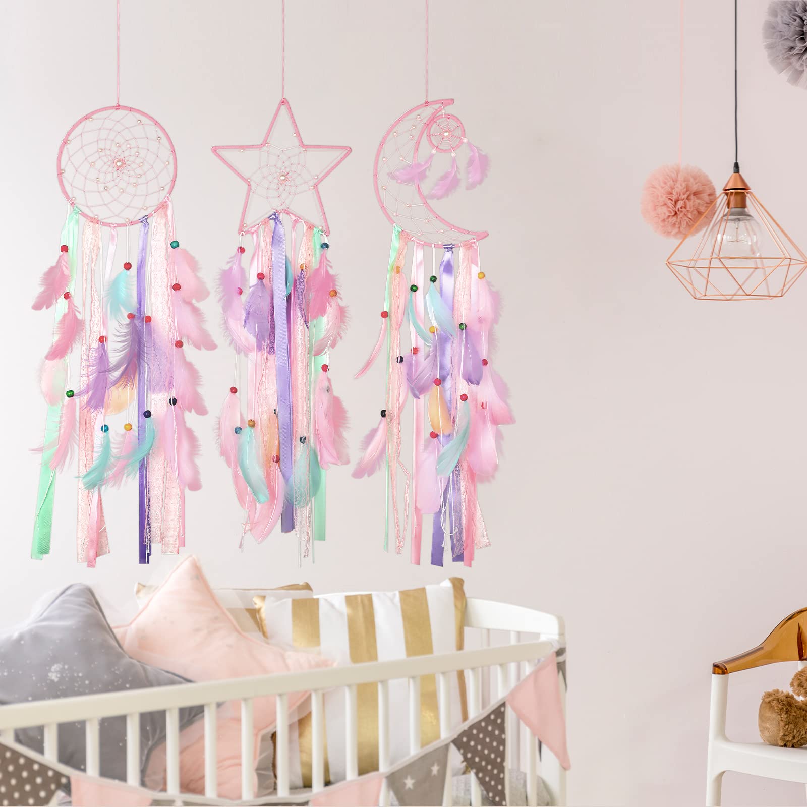 Jetec 3 Piece Dream Catcher Set - Sun Moon Star Handmade Wall Hanging Decor Pastel Colors - View #10