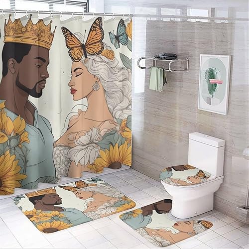 Miniatura 2 de Shower Mat Bathtub Mat, Non-Slip Bath Mat Afro Black King Queen Romantic Love Butterfly Quick Drying Bathmat for Tub,Shower,Bathroom