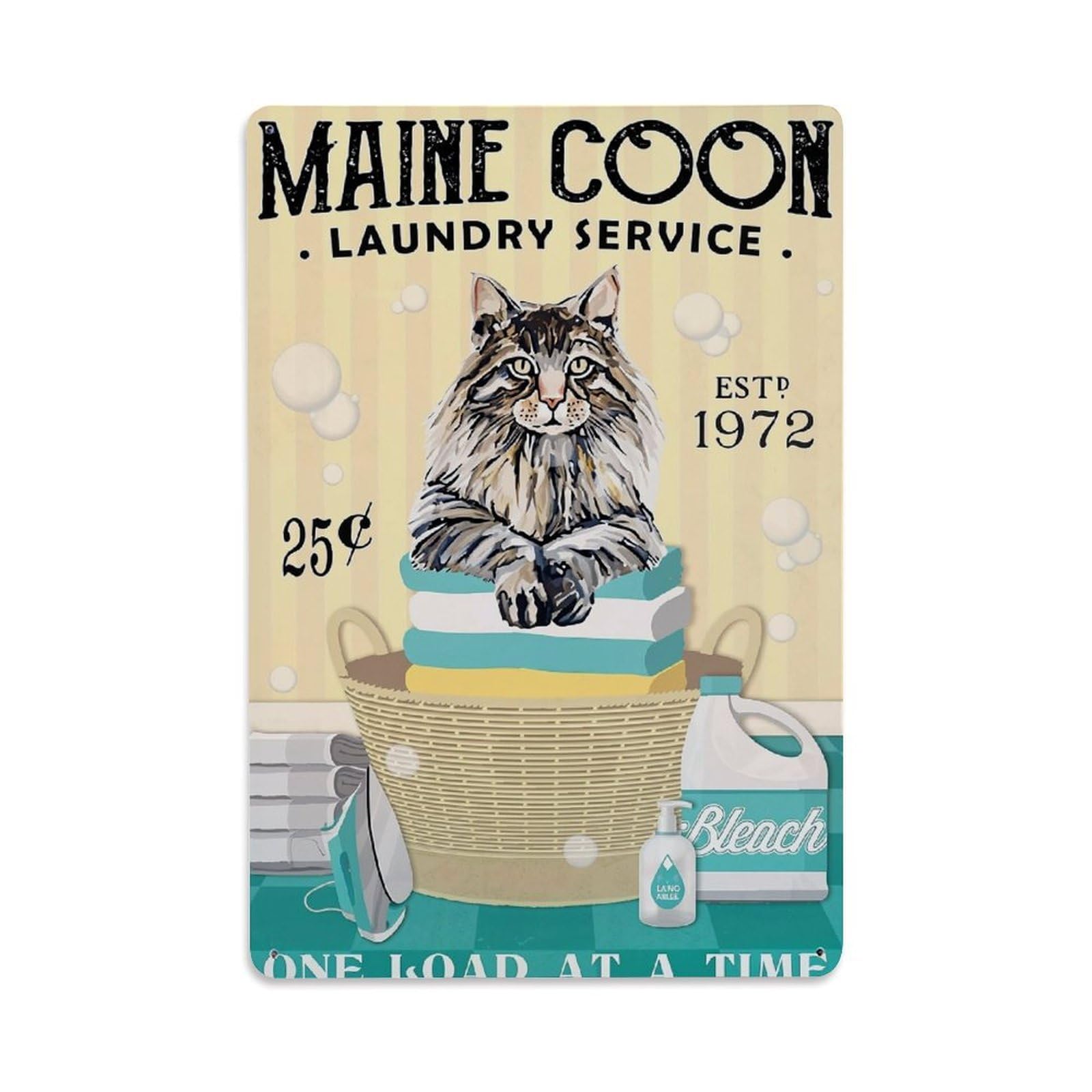 Jdfenggu Vintage Maine Coon Cat Laundry Service Retro Metal Tin Sign, Decor Art Poster For Bar, Home, Man Cave, Kitchen, Laundry Room Gift 8X12inch