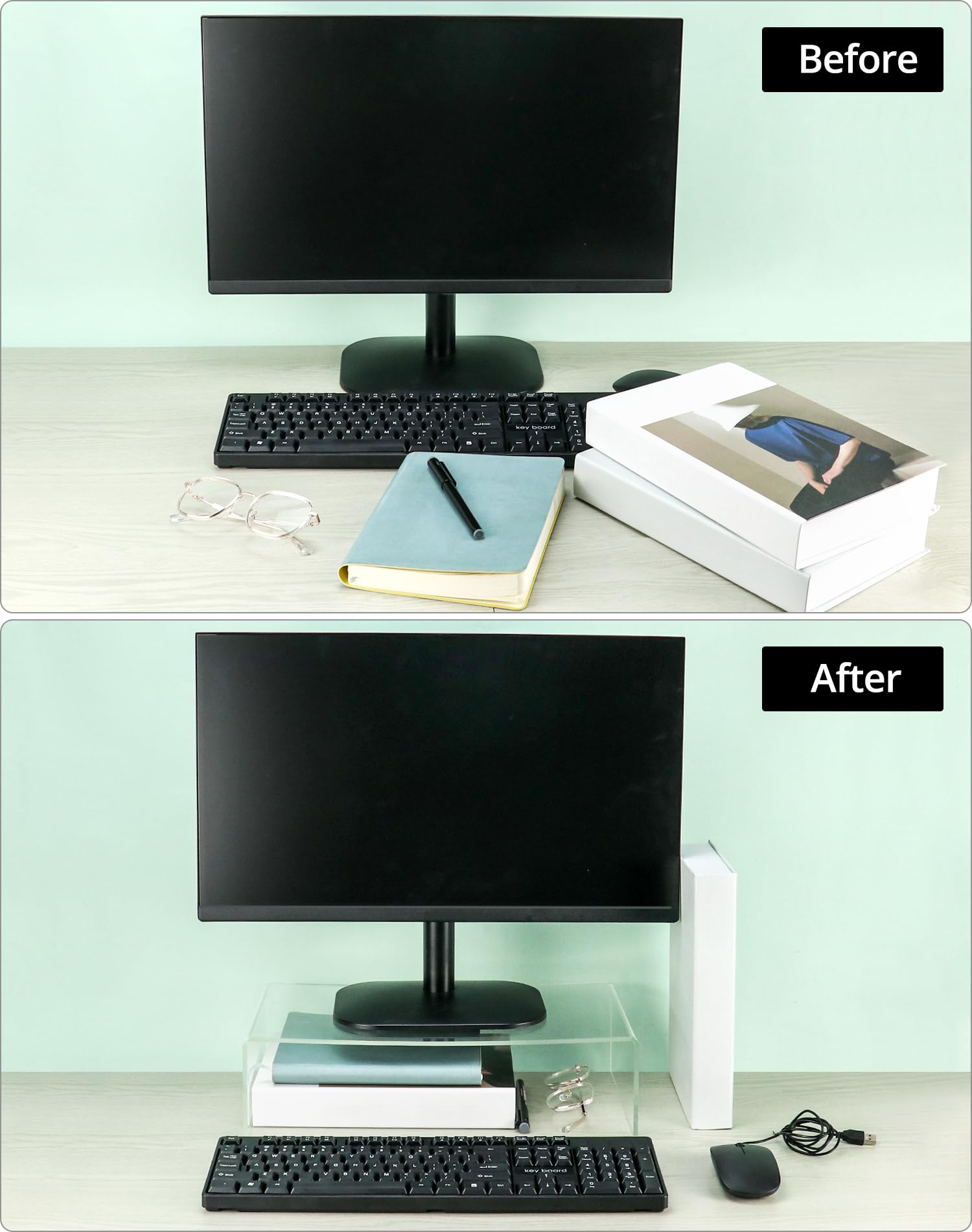 QWORK® 2 Pezzi Supporto per Monitor, Supporto per Laptop in Acrilico, Ripiani in Acrilico, 40 X 20 X 10 Cm, per Monitor per Computer, Laptop