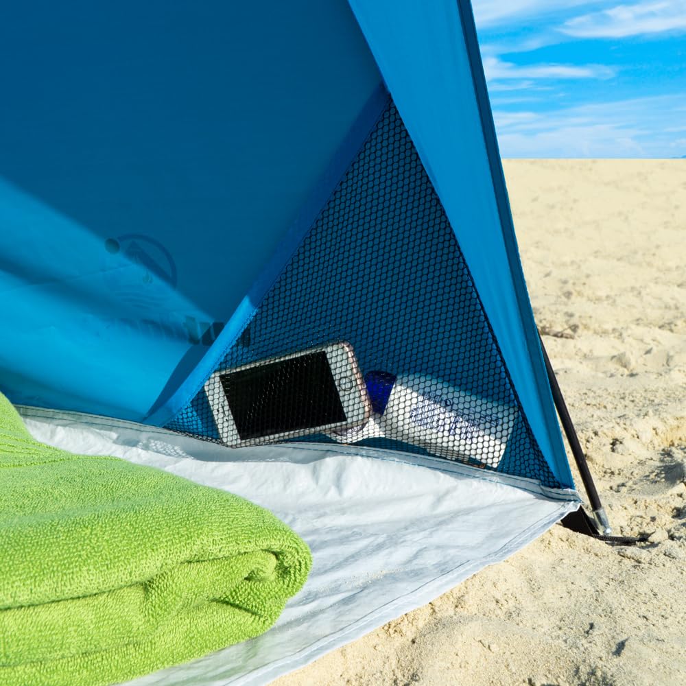 outdoorer tenda da spiaggia Helios Air, blu, UV 80, compatta, ventilata — tenda da spiaggia da viaggio