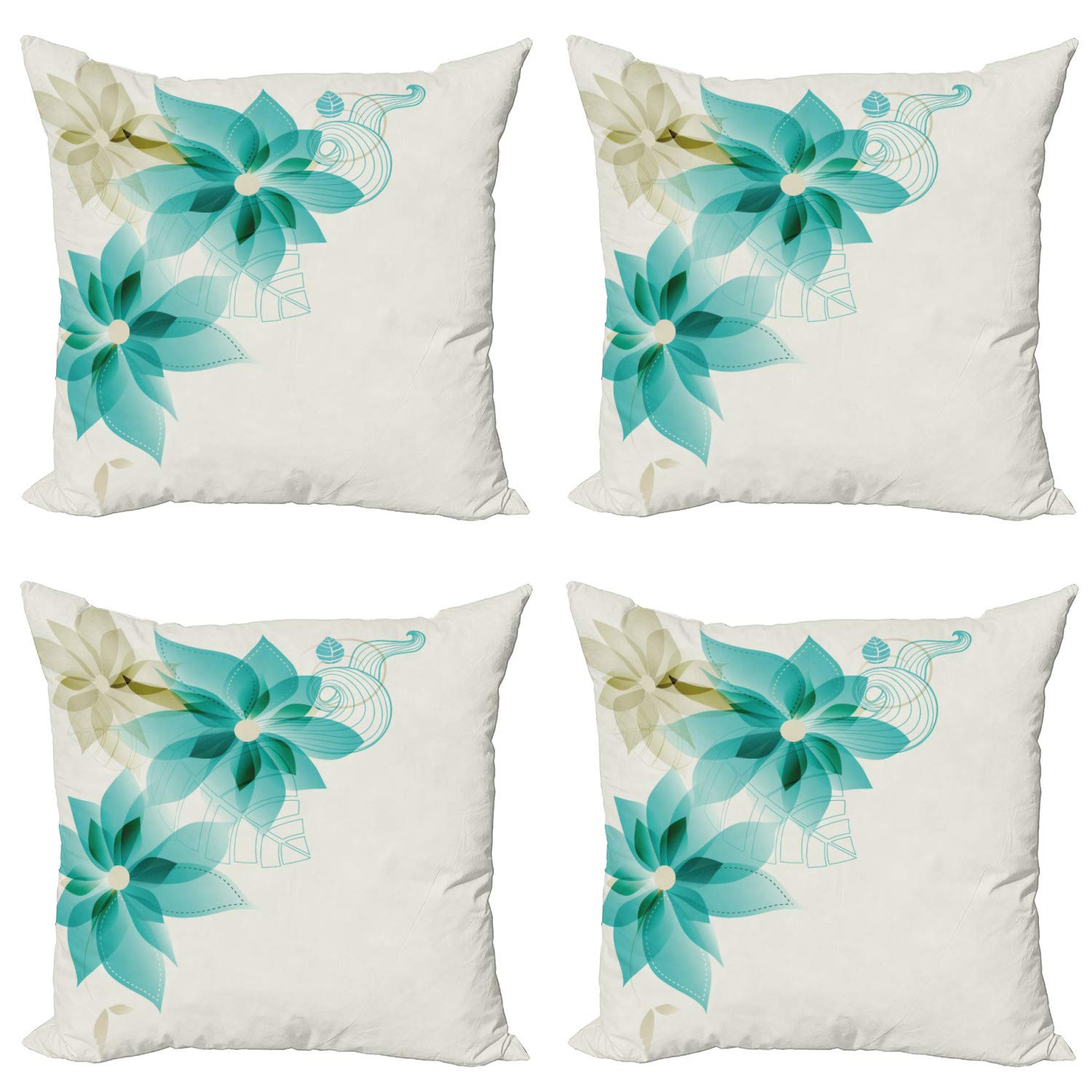 ABAKUHAUS Floreale Federe Cuscini Set di 4, L'armonia del Tema della Natura, Stampa Digitale Fronte-Retro con Accento Moderno, 60 cm x 60 cm, Multicolore