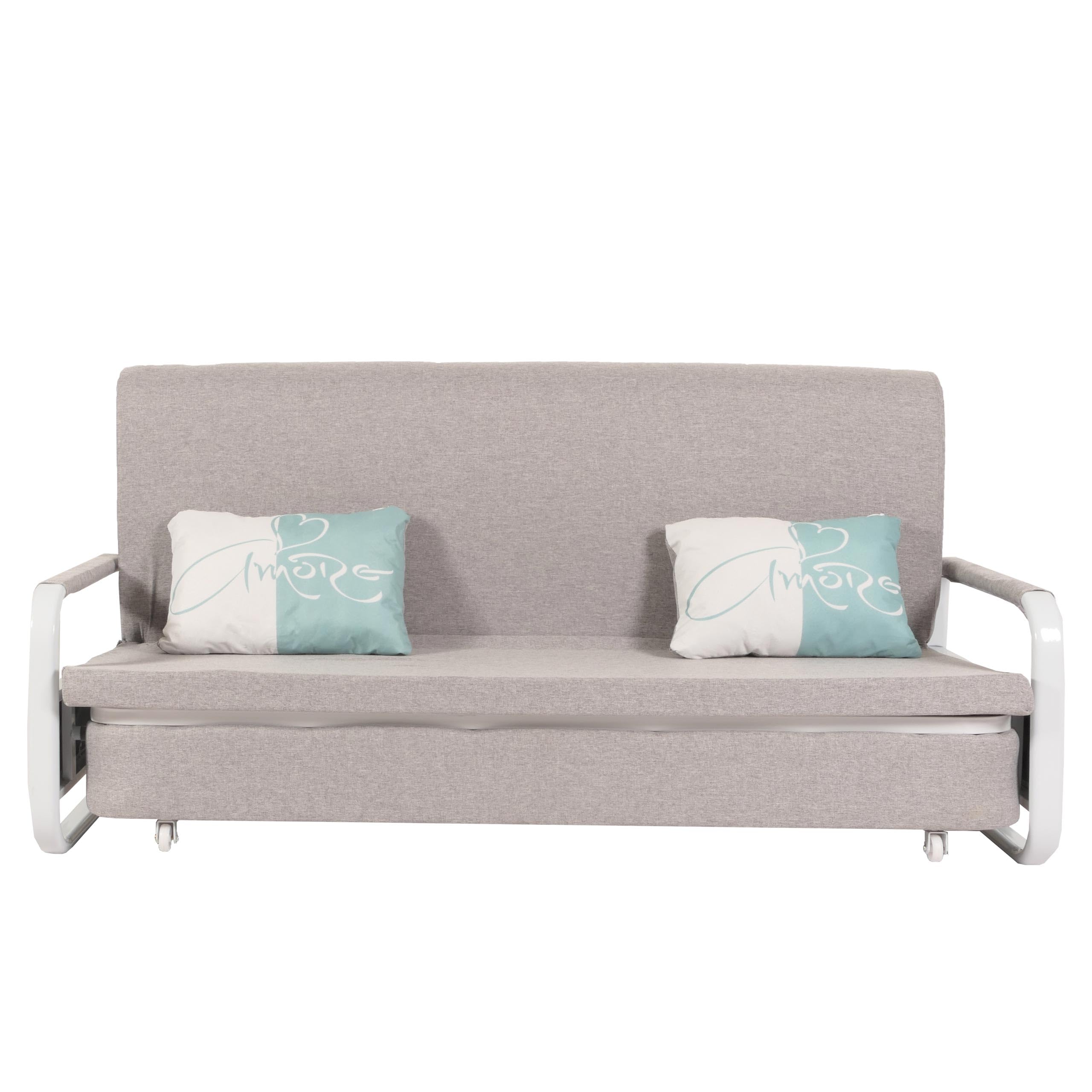 Mendler Sofa z funkcją spania HWC-M83, sofa z funkcją spania kanapa sofa, funkcja spania schowek na pościel powierzchnia do leżenia, 190x185cm - tkanina/tekstylia jasnoszare