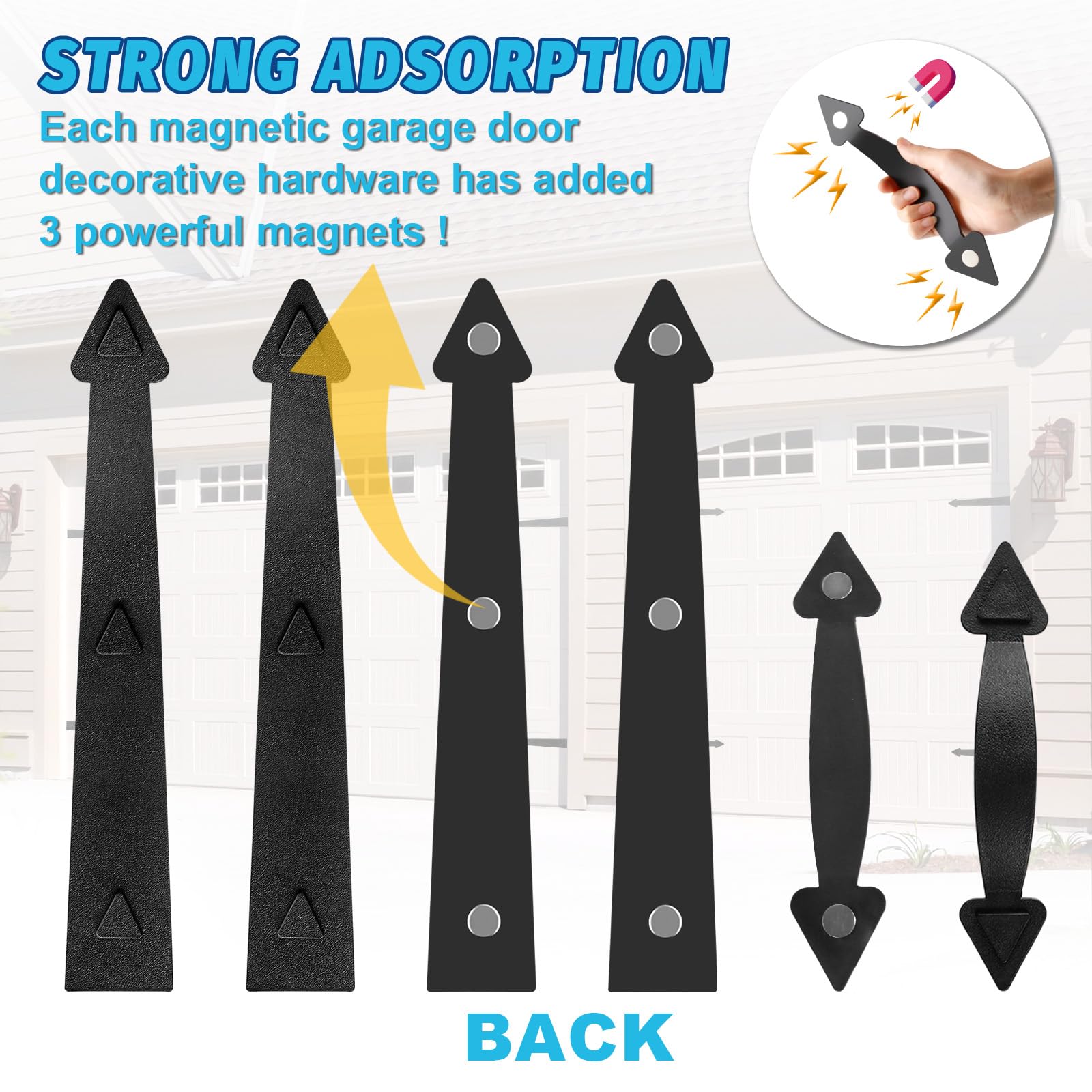 Magnetic Garage Door Hardware,Garage Door Magnetic Decorative Hardware 8 Hinges + 4 Handles for Iron Door,Easy Install,Durable & Waterproof (Classics Style,2 Pack) — Amazon image 4