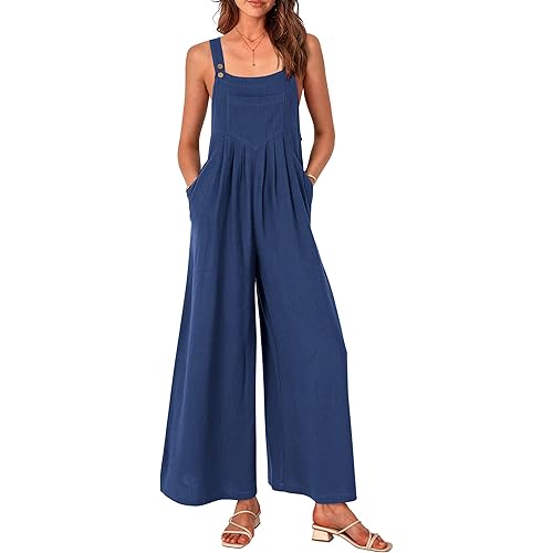 PRETTYGARDEN Women's Bib Overalls Casual Summer Sleeveless Strap Loose Wide Leg Jumpsuits with Pockets