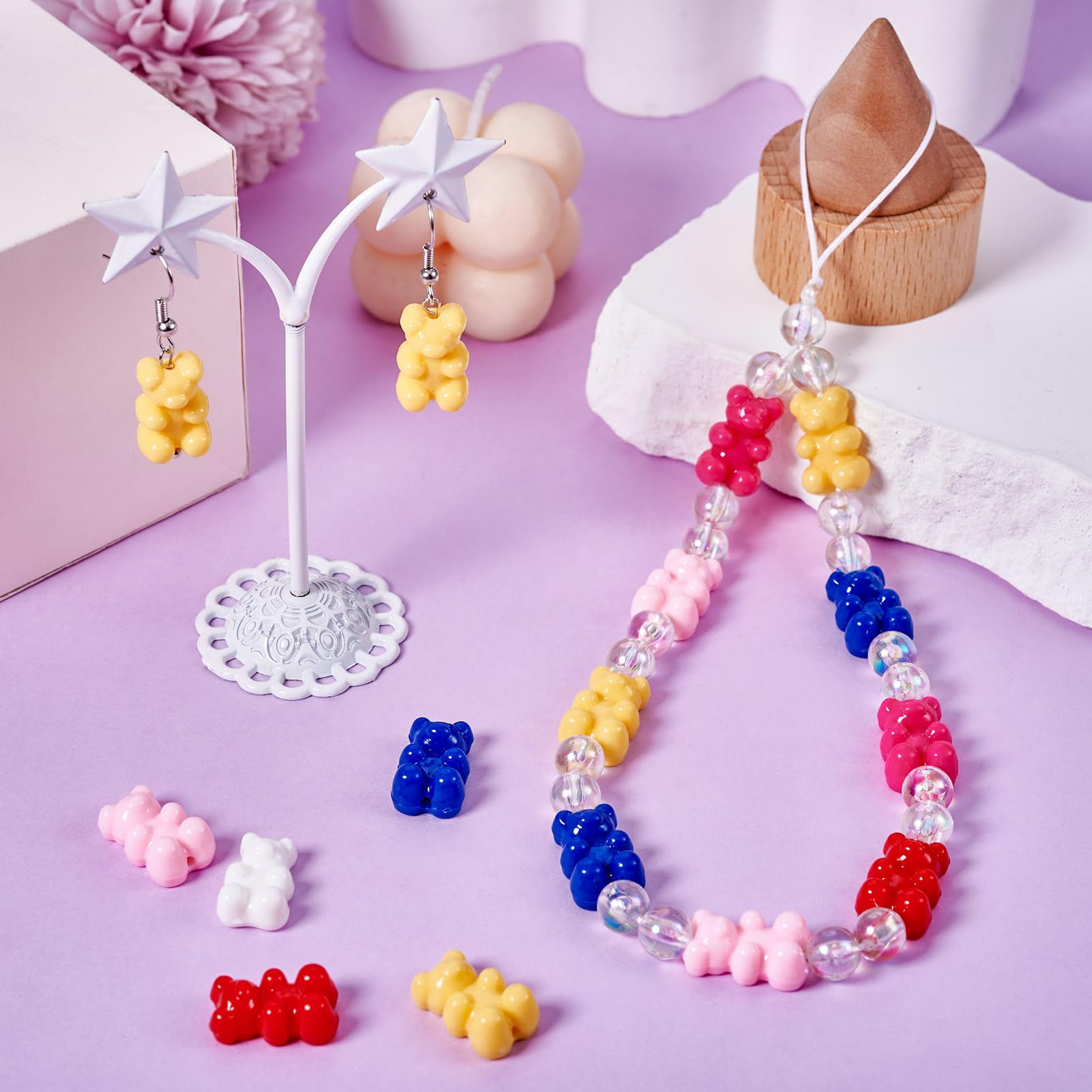 Amazon | Beadthoven カラフル アクリルビーズ ベアー 熊ビーズ 通し穴 