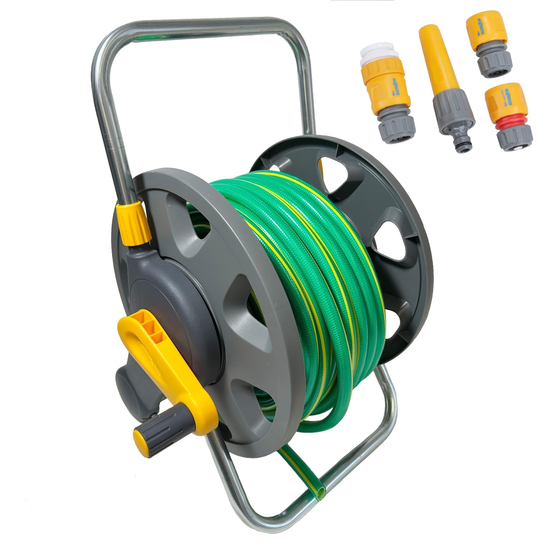 Ab Tools Grey + Green Freestanding Assembled Garden Hose Reel And Stand 30 Metres Pipe Watering