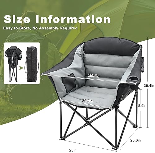 Miniatura 2 de Slsy Silla de campamento de gran tamaño, silla de campamento portátil, silla de descanso plegable, silla de luna plegable resistente para césped, al