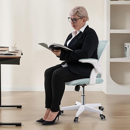 Miniatura 10 de Silla de oficina giratoria ergonómica básica, silla de escritorio negra, silla ejecutiva, respaldo de malla transpirable, altura ajustable, asiento