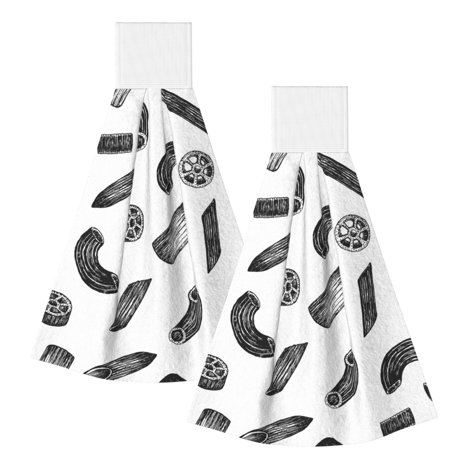 DOPKLNA Hand Drawn Pasta, 2 Pcs Hanging Coral Fiber Hand Towels for Bathroom, Absorbent Kitchen Towels
