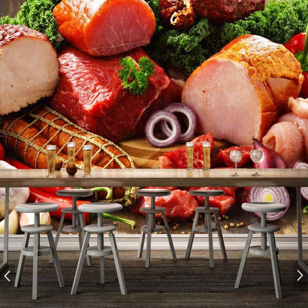 Carta Da Parati Murale Carne Prosciutto Salsiccia Cibo Carta Da Parati Per Camerette Per Bambini Carta Da Parati Fotografica 3D Autoadesiva Per Bambini Camera Da Letto Soggiorno De 200 x 150 cm (LxA)