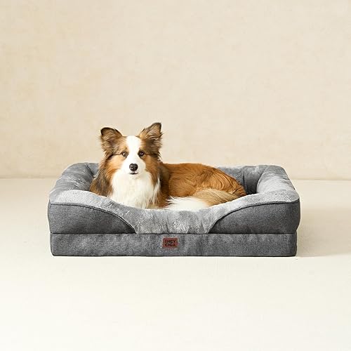 Miniatura 9 de EHEYCIGA Cama para perro de espuma viscoelástica para tamaño mediano, sofá ortopédico para perro con lados y forro impermeable, sofá lavable para