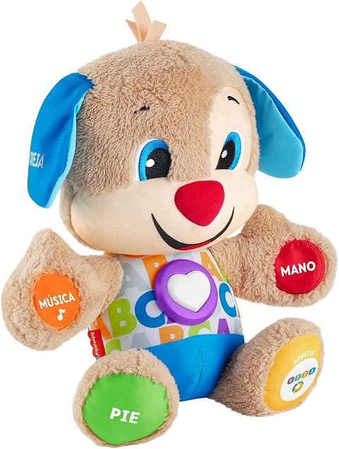 Fisher-Price Ríe y Aprende Perrito Primeros Descubrimientos, Peluche Interactivo con Luces y Sonidos, Juguete bebé +6 Meses, versión español (FPM53)