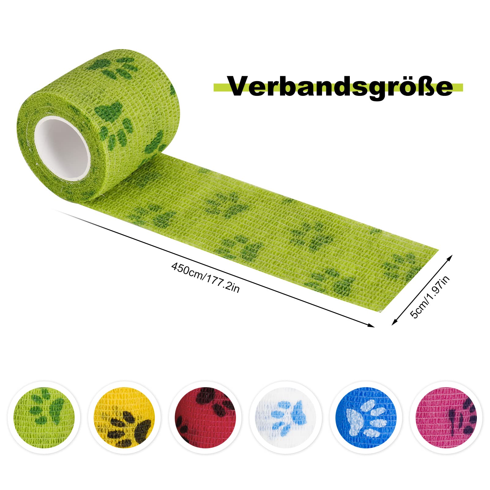 Bendaggio Coesivo 6 Rotoli Bende Elastiche Adesivo Autoadesiva 5cm x 4.5m per Animali Domestici