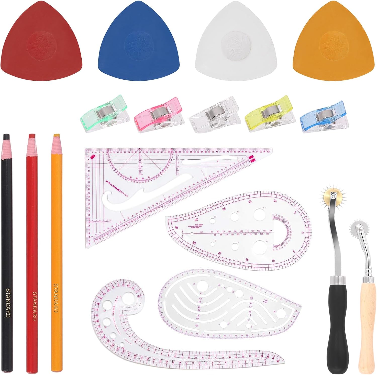 Glarks 33Pcs Clear Metric Sewing Ruler Set, 4Pcs Pattern