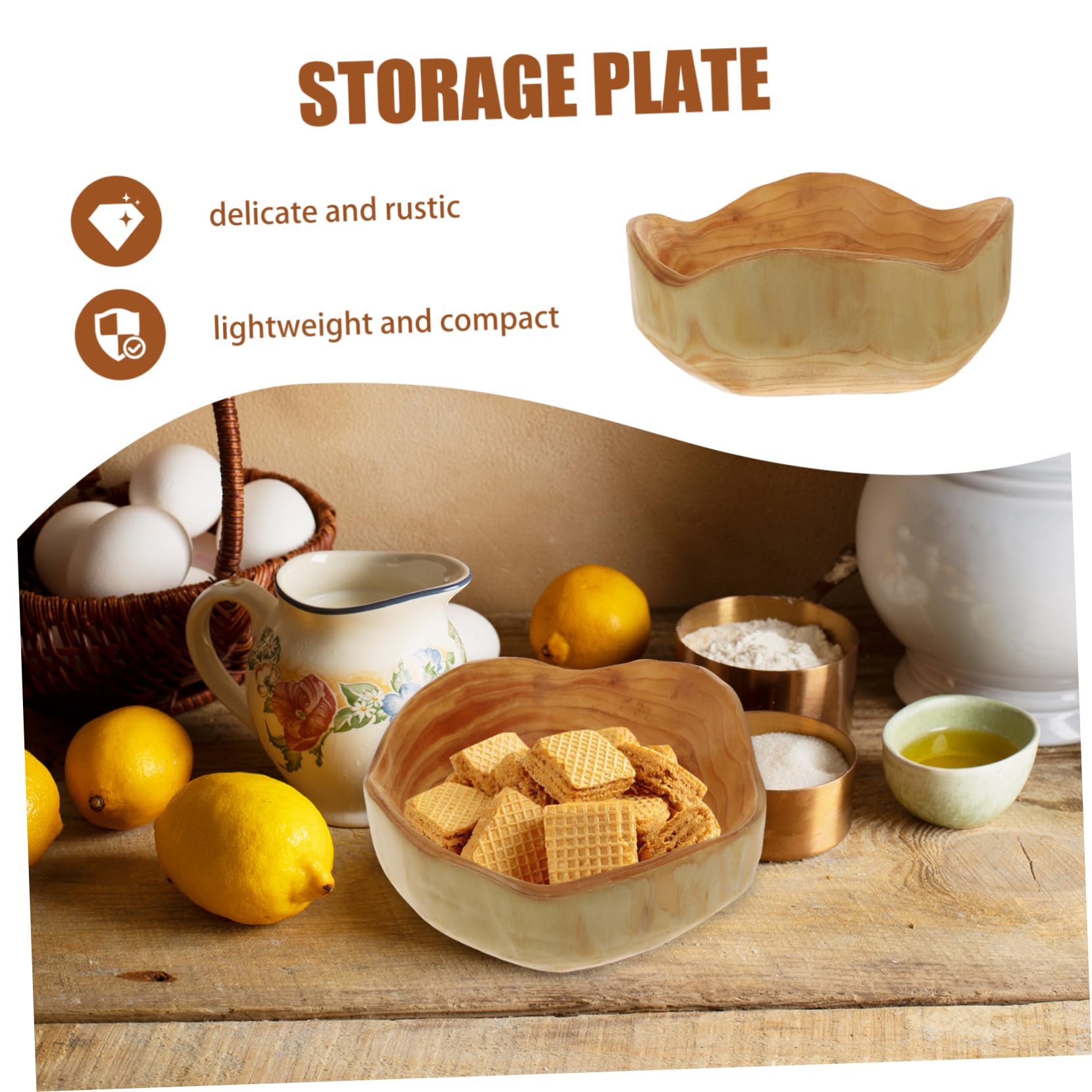 Mikinona Holz Servierbrett Obstteller Tischplatte aus Holz Servierplatte Holzplatte Obstschale Brotteller Gebäckteller Vorspeisenteller