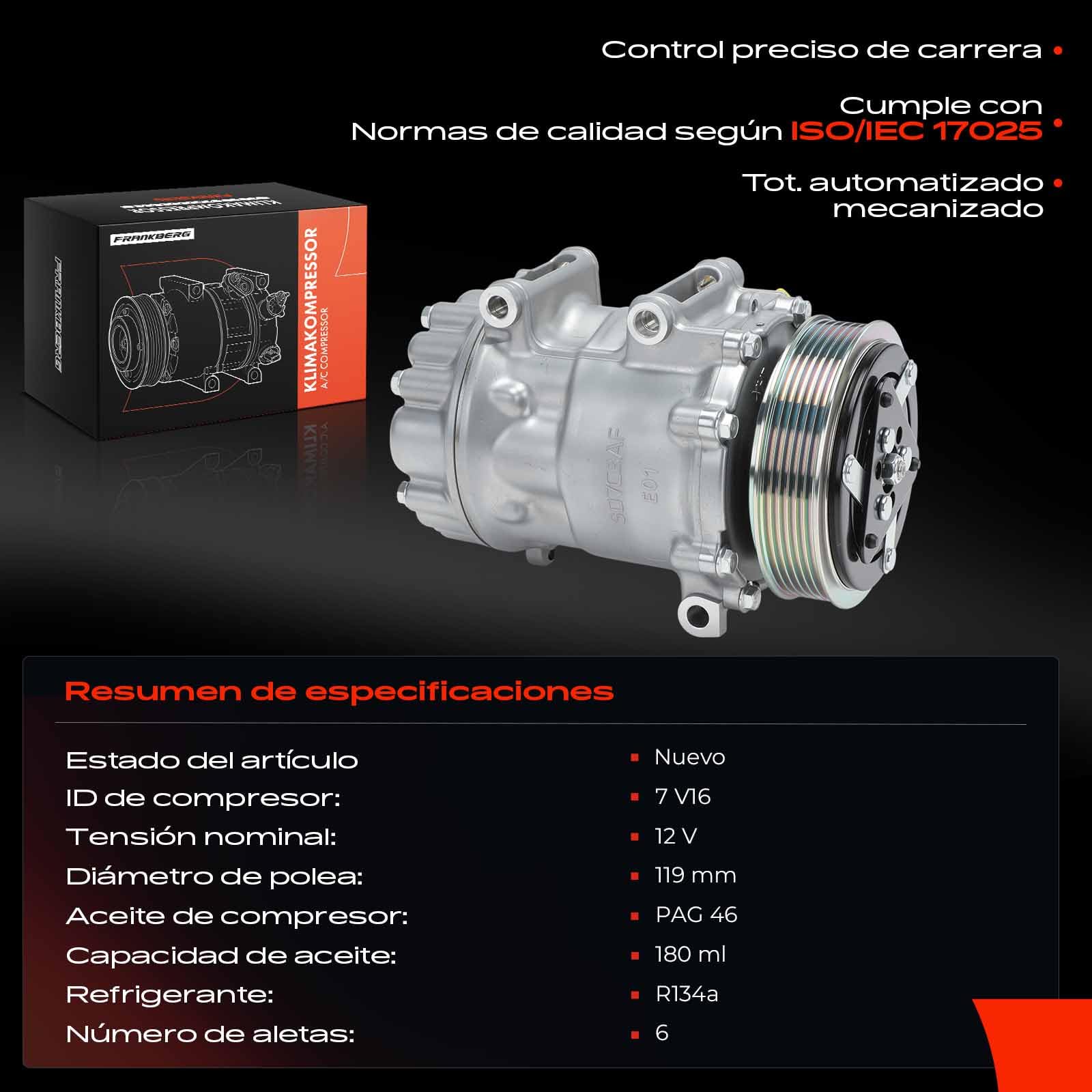 Frankberg Compresor de aire acondicionado Compresor A/C con Embrague Diesel Compatible con Proace Jumpy Expert C8 807 Ulysse Scudo Phedra Replace# 89136, Incluye aceite preengrasado