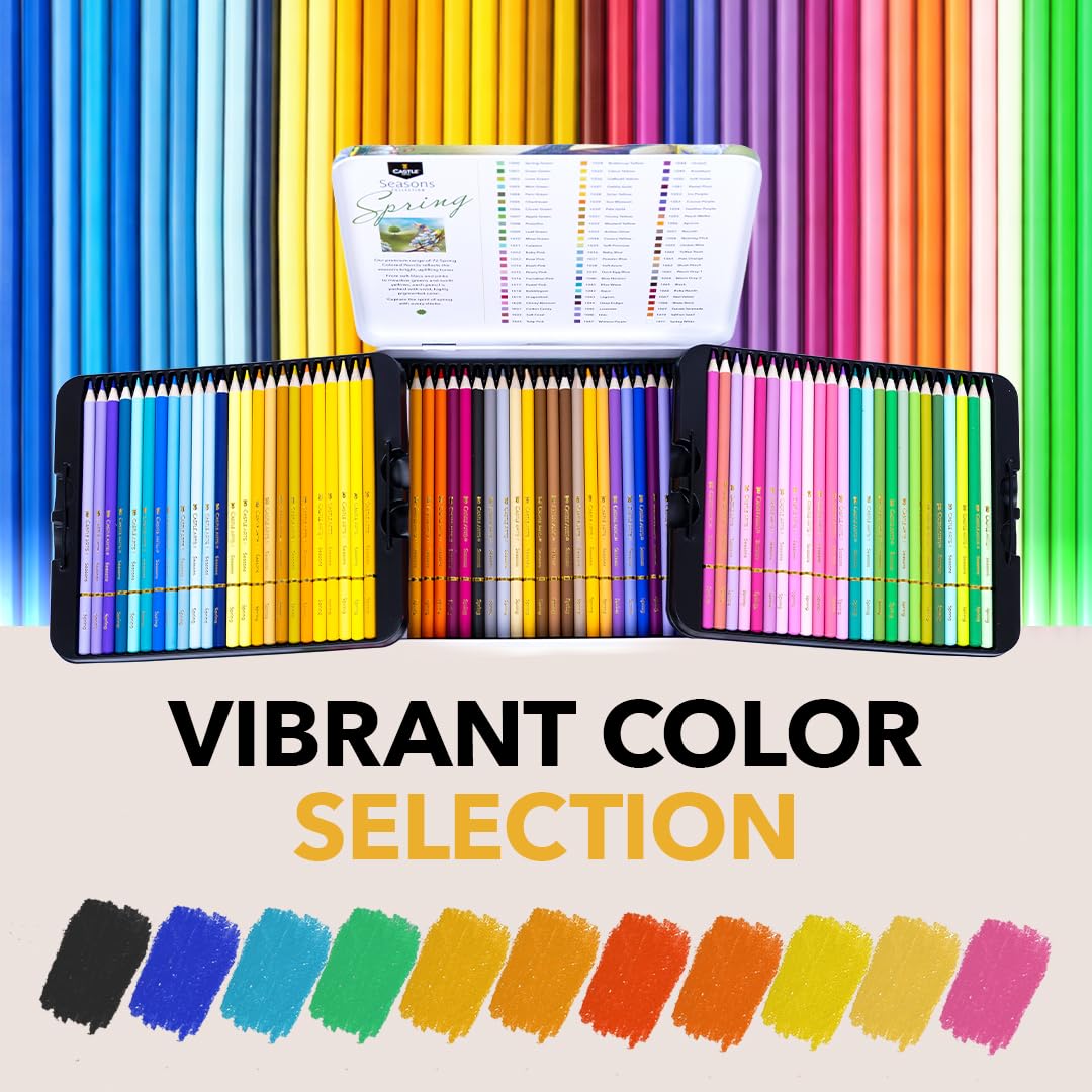 Castle Art Supplies Lot de 72 crayons de couleur printemps | Crayons de couleur à base de cire et noyau souple pour un mélange expert