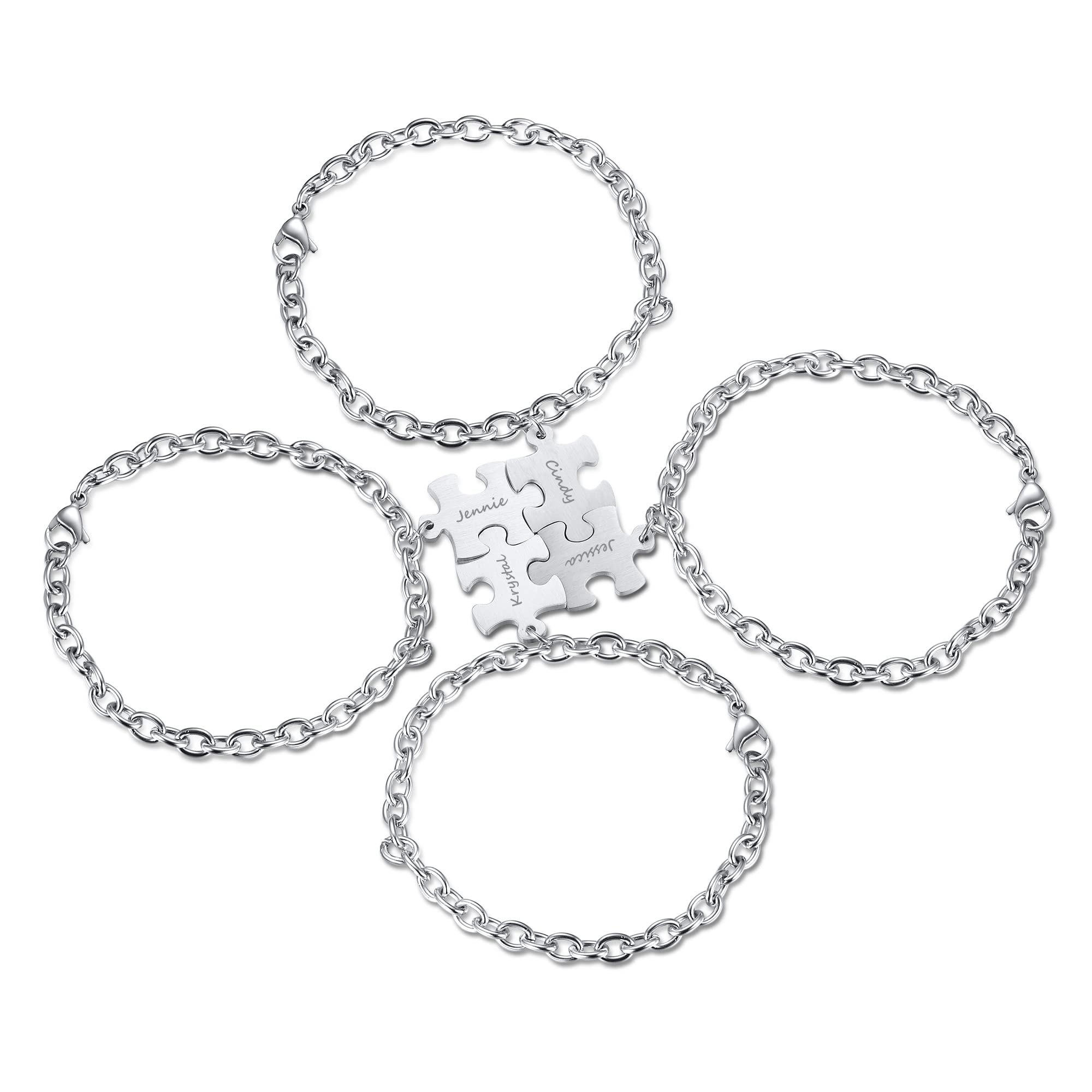 VNOX Customized Puzzle Bracelet for BFF,Stainless Steel 2/3/4/5 Sets Link Charm Matching Jigsaw Cuff for Sisters Best Friends Personalized Friendship Bracelets Birthday Gift for Women Girls