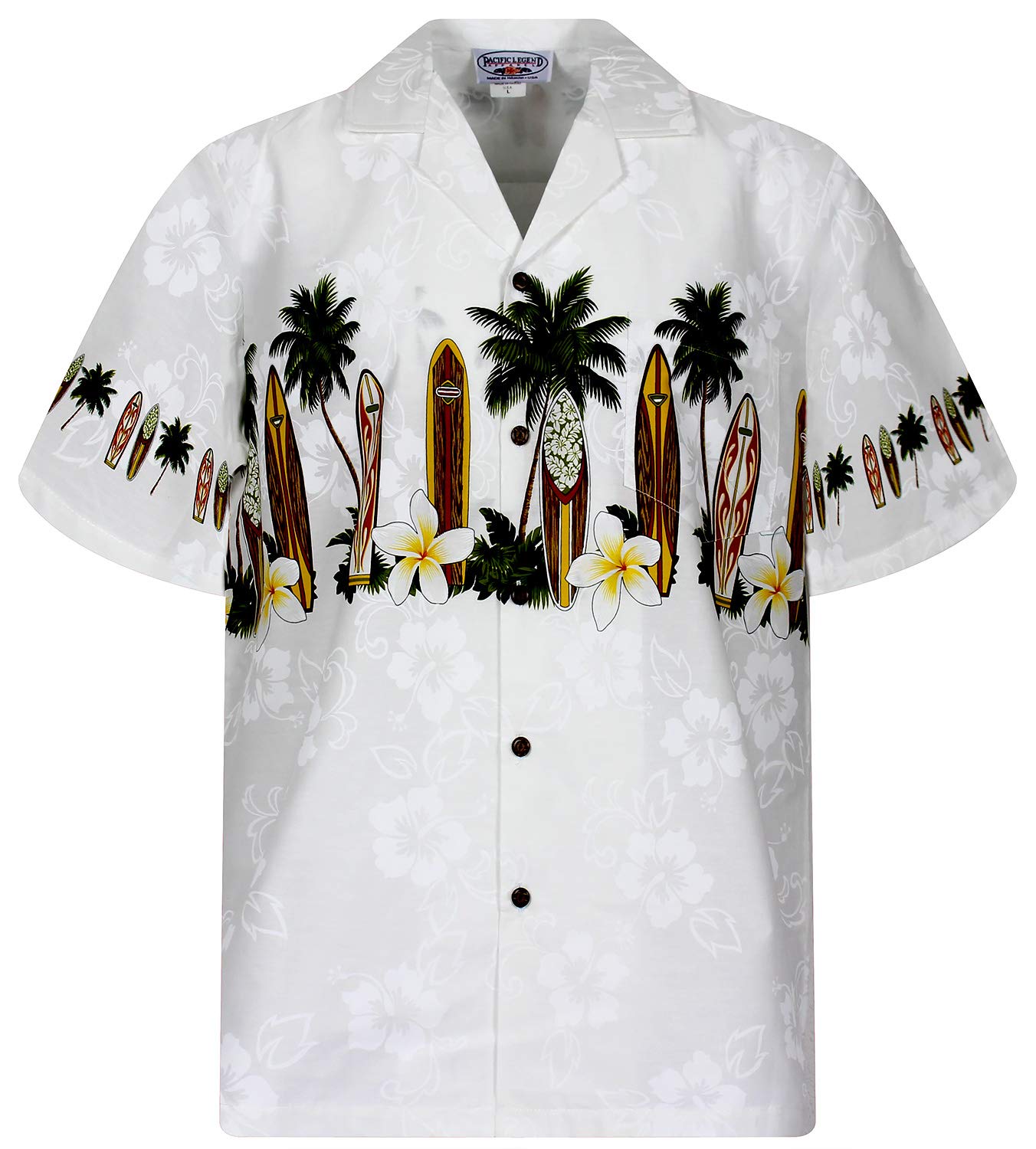 Pacific Legend Originale Camicia-Hawaiana Uomo Manica-Corta Elegante Classico Tavole Surf Automobili Tartarughe Unisex