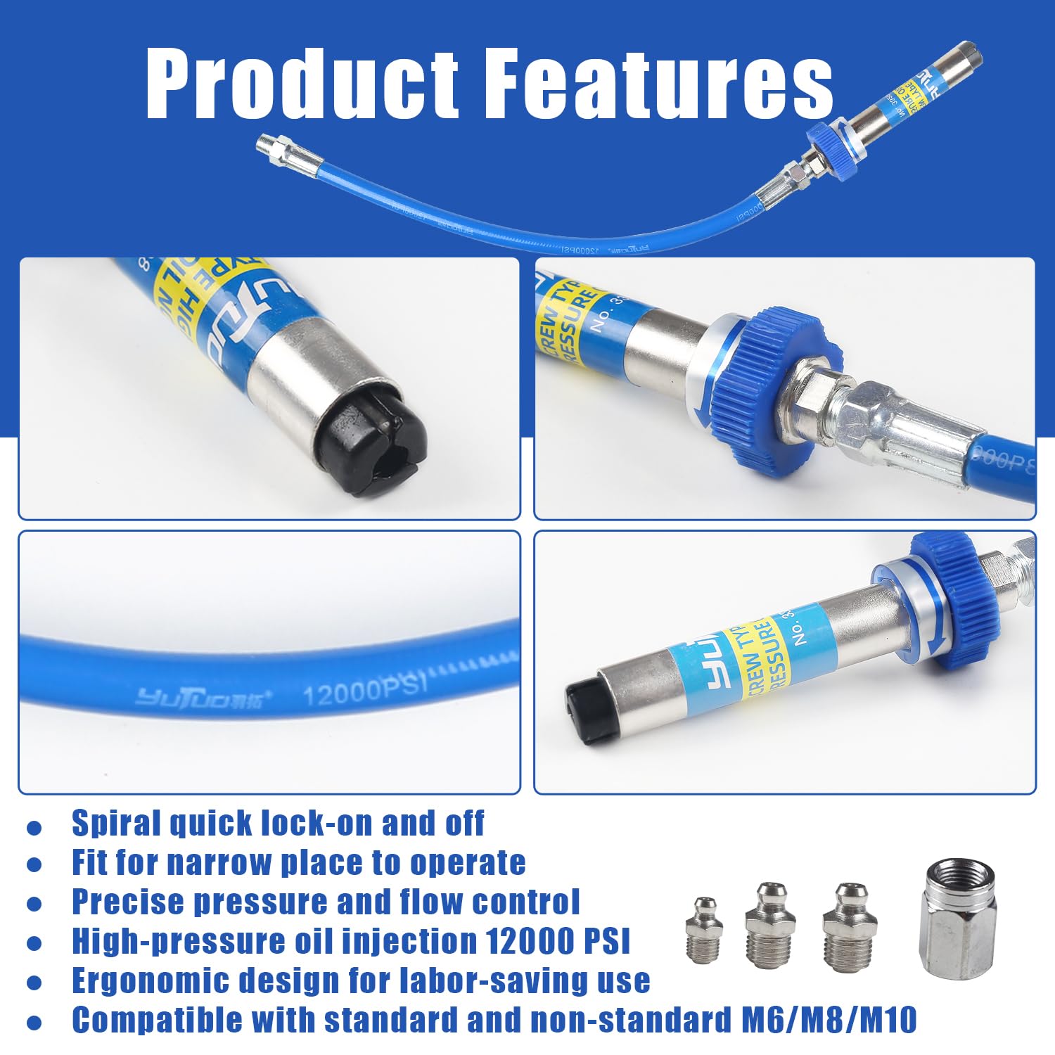 Coupleur Pour Pistolet à Graisse Haute Pression – Verrouillage Rapide, Buses Injection, 10000 PSI