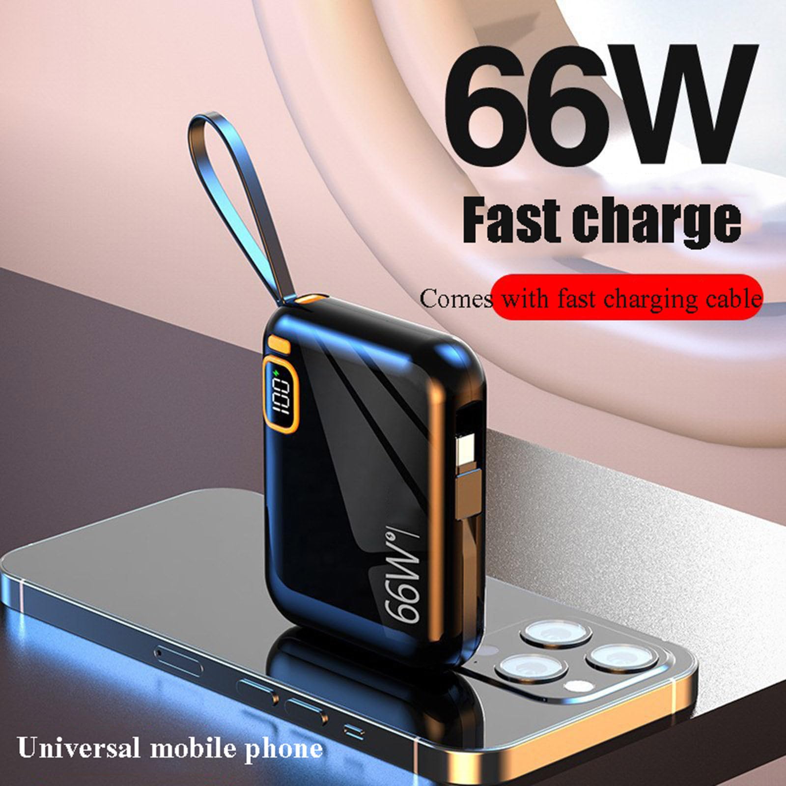 2 szt. Mini szybki bank mocy ładujący 10000 mAh 66 W cyfrowy wyświetlacz mobilny zasilacz w zestawie z kablem