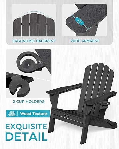 Miniatura 4 de Silla Adirondack plegable, silla Adirondack de HDPE con 2 soportes para tazas, sillas para fogatas al aire libre de fácil montaje para patio,