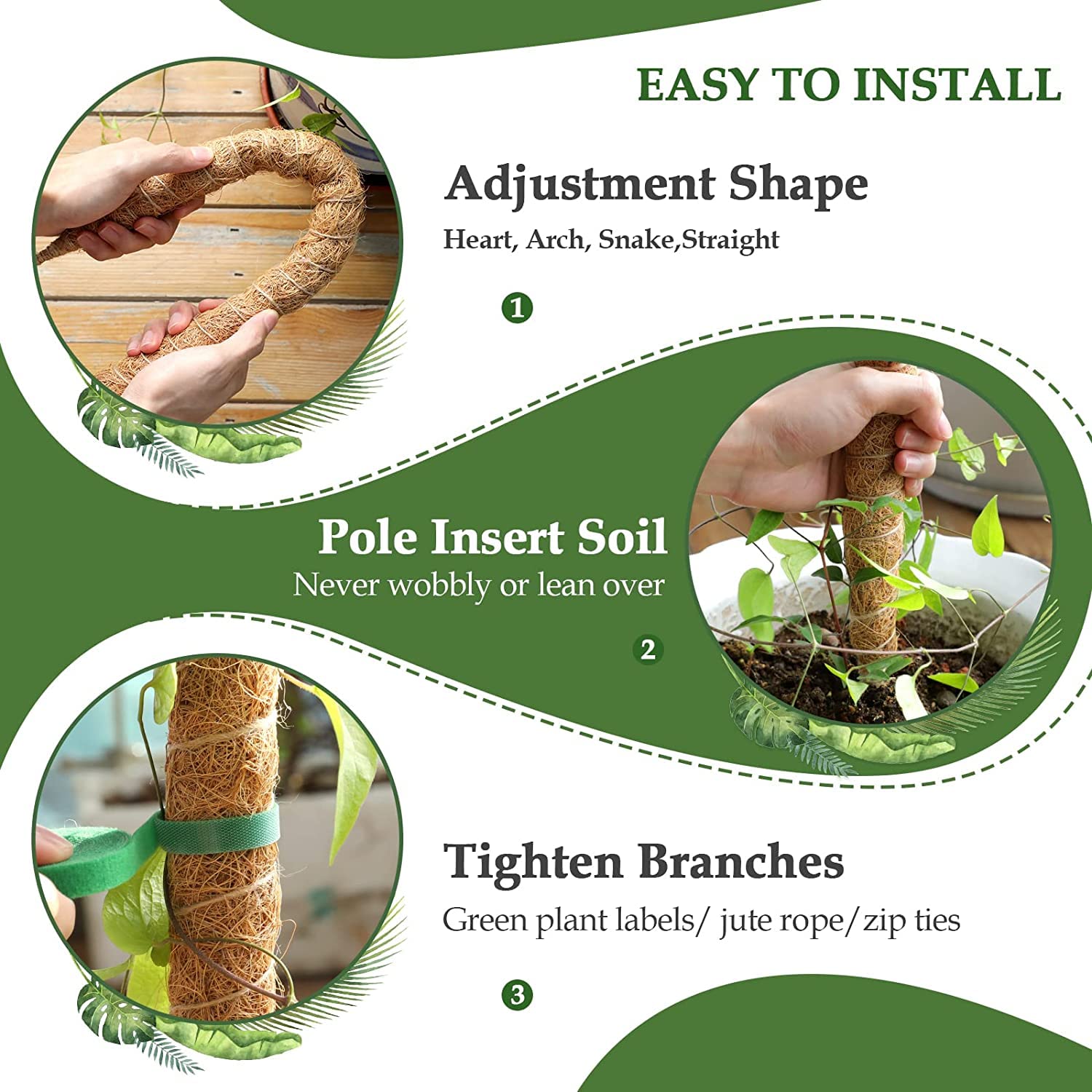 LMAIVE Moss Pole, 2PCS 45'' Bendable Monstera Moss Pole, Green, Coir, Bendable Style, Plant Support for Climbing Plants - Image 4