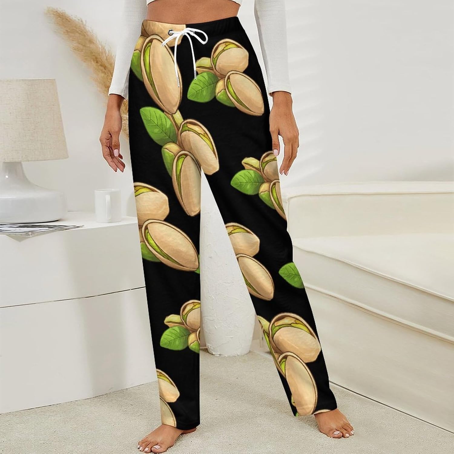Pistachio Women's Pajama Bottoms Flannel Sleepwear Pants Elastic Waist Loose Lounge Trousers