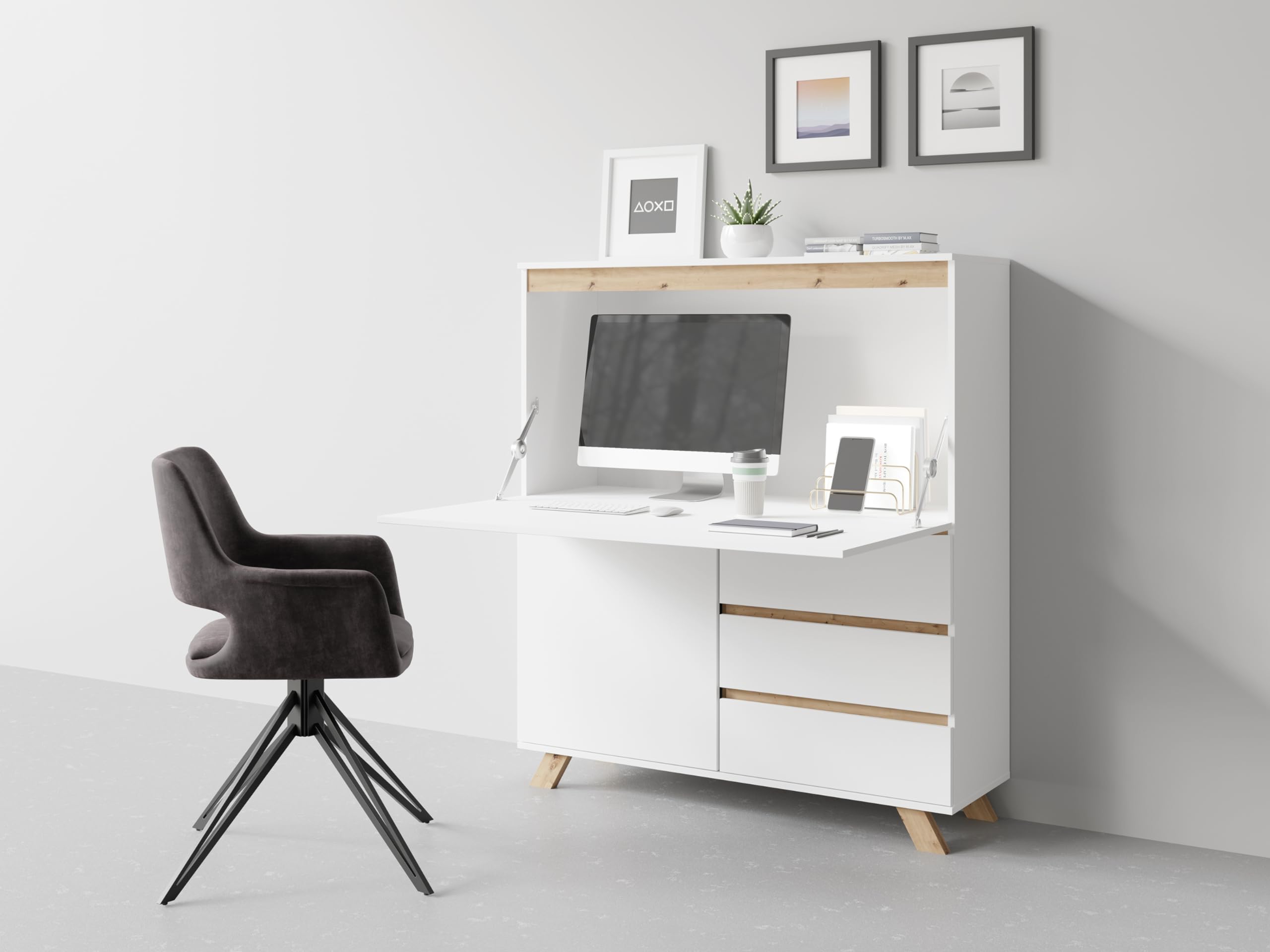 byLIVING Valentin Secrétaire en Bois Blanc 120 x 127 x 38 cm