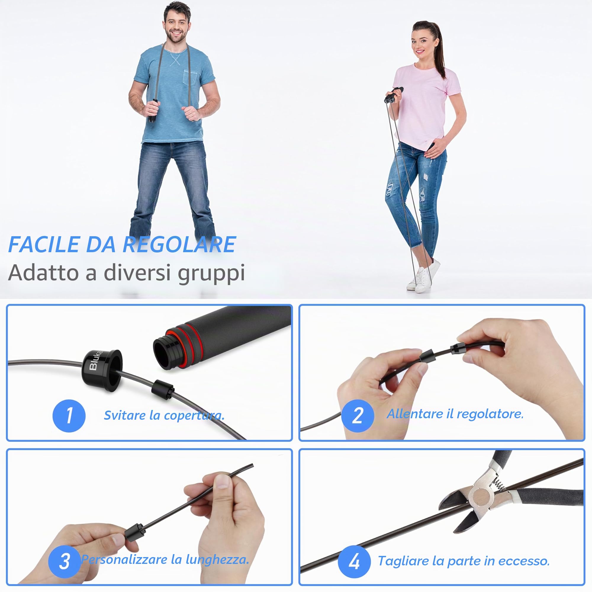 Blukar Corda per Saltare Professionale, Speed Corda di Salto Regolabile con Manico in Schiuma Morbida, Regolatore di Lunghezza, Jumping Rope per Fitness, Boxe, Perdere Peso, Sport