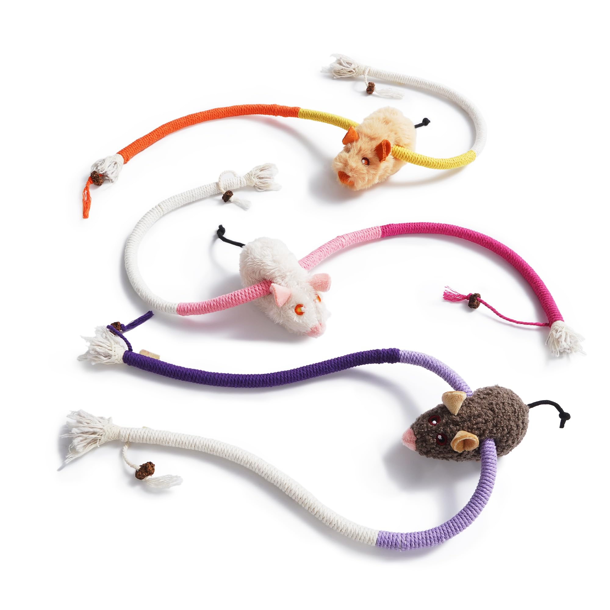 PURETOY Cat Chew Ropes with Catnip Mouse 3 Pcs