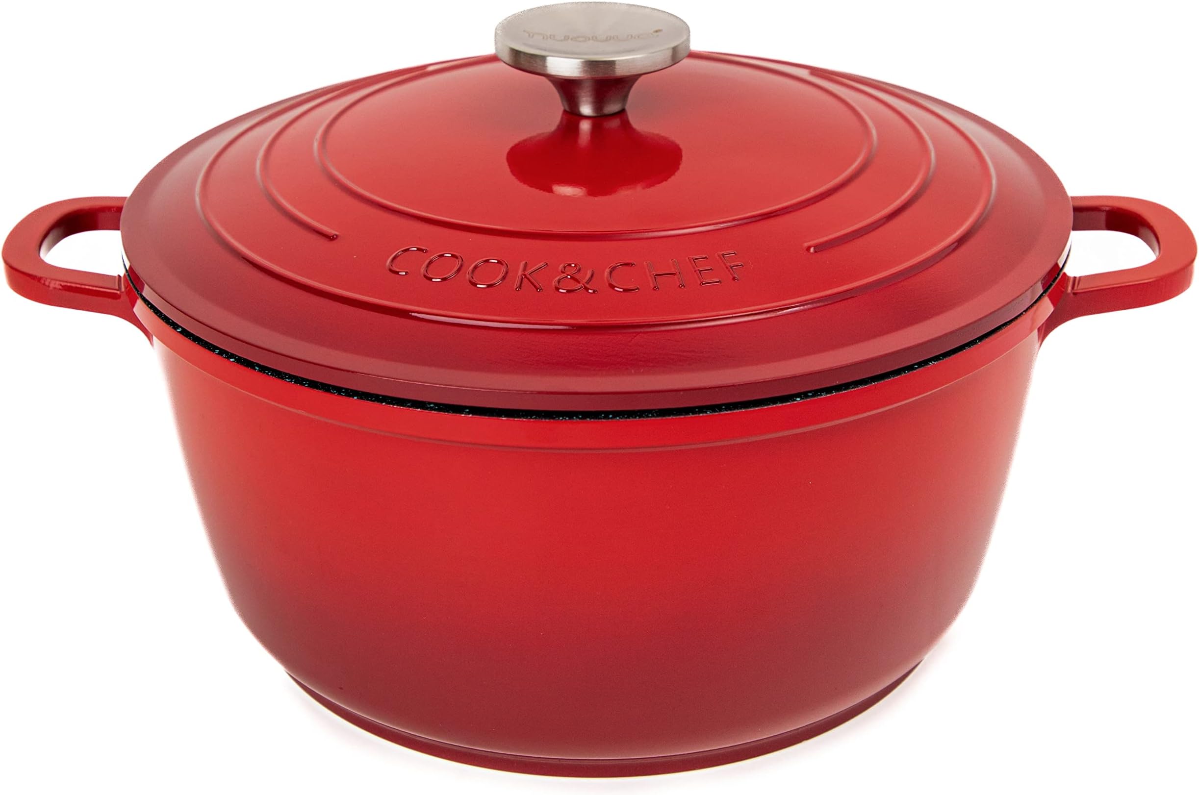 Non-Stick Aluminium Pot with Lid – Sturdy Deep Dutch Oven – Casserole Pot with Ergonomic Handles – 4L, 24cm, Red – Oven Safe Cooking Pot – by Nuovva