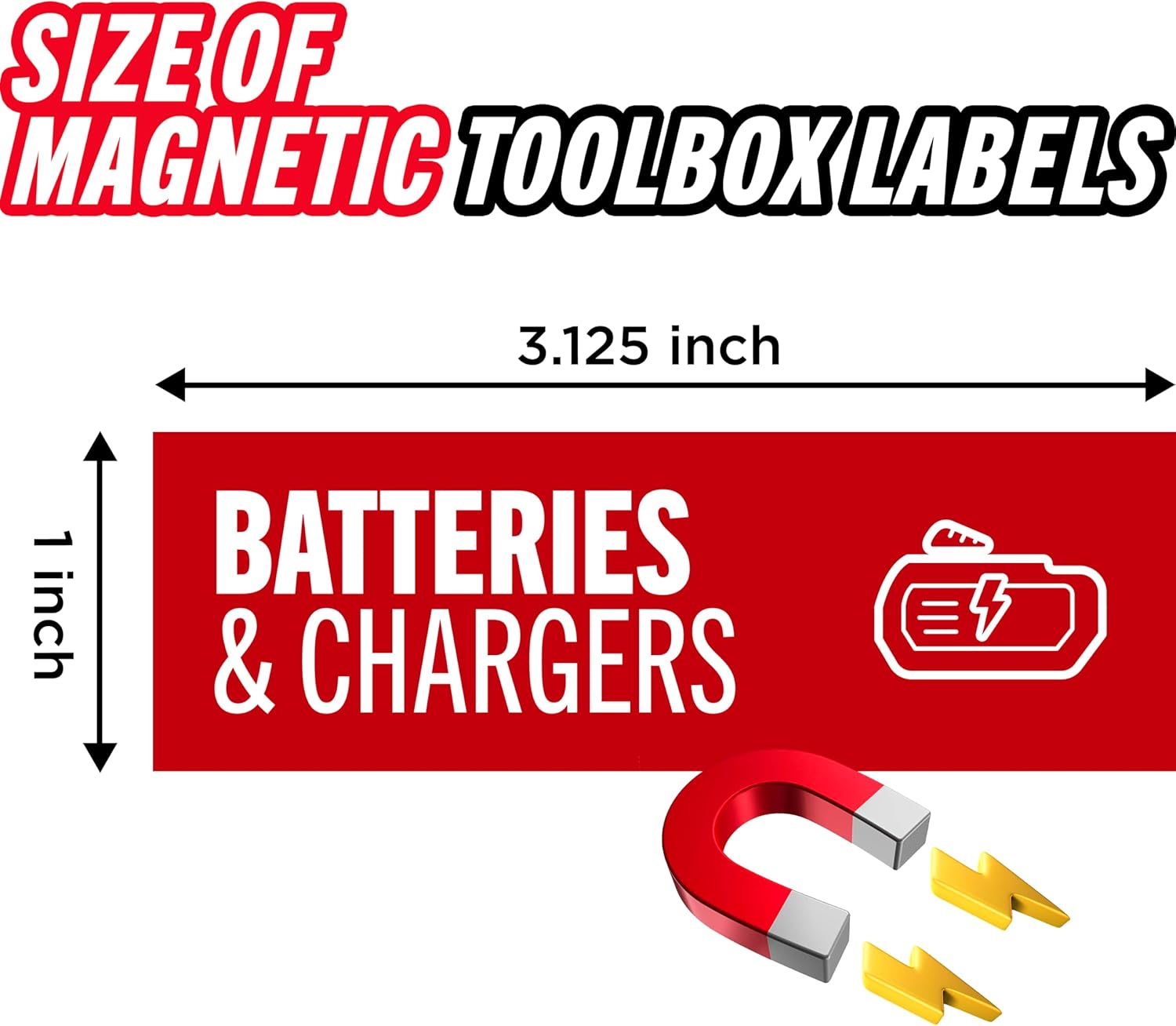 Magnetic Tool Labels for Toolbox – 80 Piece Heavy Duty Drawer & Tool Chest Labels (Red), Large Magnetic Toolbox Labels for Steel Drawers, Toolbox Organization Magnets for Garage Storage