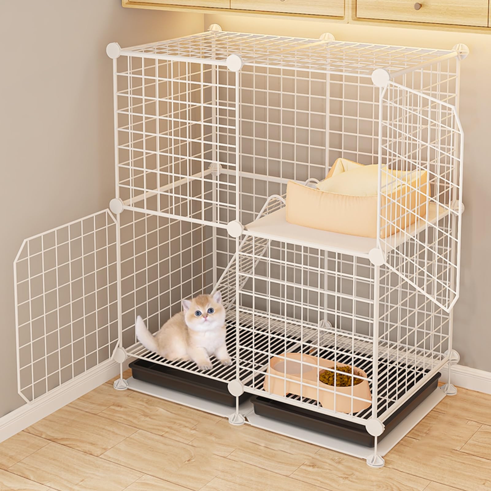 Box per gatti, gabbie in metallo a 2/3 livelli con design staccabile, grande contenitore per esercizi con vassoio e scale, ideale per gatti e furetti