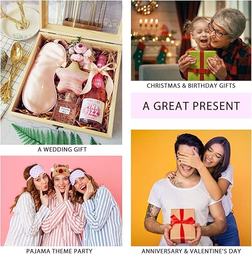 Miniatura 6 de Fitglam Máscara de dormir de seda natural con tapones para los oídos, máscara para los ojos para hombres, mujeres, adolescentes, SM004-RE, Estándar,