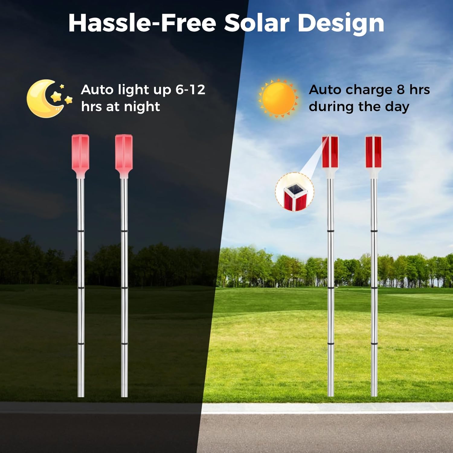 yeesport 5 PCS Solar Driveway Markers, 37'' Solar Powered Driveway Warning Lights, Driveway Markers Lights with Detachable Poles Stakes, Reflective Driveway Markers for Snow Road Night Drive