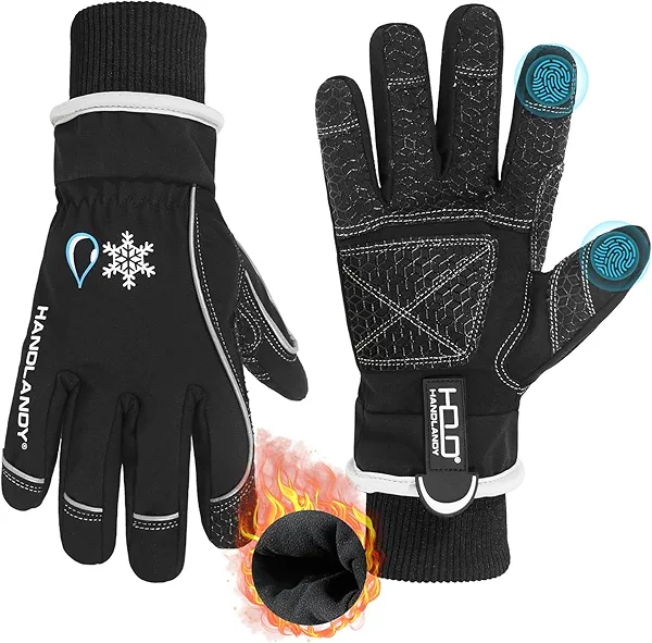 HANDLANDY Waterproof Insulated Work Gloves, 3M Thinsulate Thermal Winter Gloves for Men Women Touch Screen, Warm Ski Snowboard Cold Weather Gloves (Black, X-Large) X-Large Black