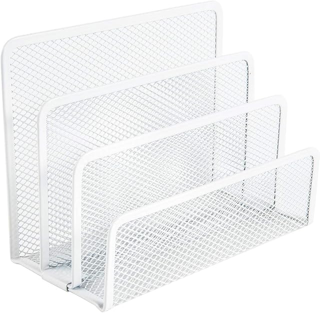 VANRA Metal Letter Tray, Letter Rack with 3 Compartments, Desk Organiser, Newspaper Rack for School, Office Accessories, White