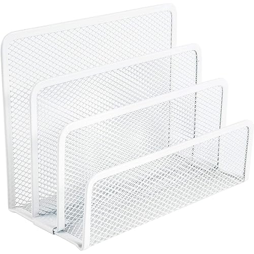 VANRA Small Letter Sorter Desktop File Holder Organizer Metal Mesh with 3 Vertical Upright Compartments (White)