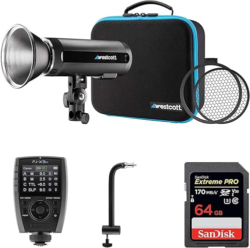 Westcott FJ200 200W estroboscópico con batería de polímero de litio AC/DC | Disparador flash inalámbrico FJ-X2m, brazo de extensión de 8 pulgadas y