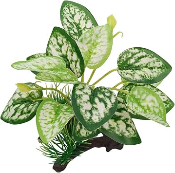 WishLotus Aquarium Plant Decoration, Plastic Artificial Plant Reptile Fish Tank Landscaping Water Plants Decoration with Sturdy Resin Base for Fish Tank/Aquarium Landscape Decoration 1, Green