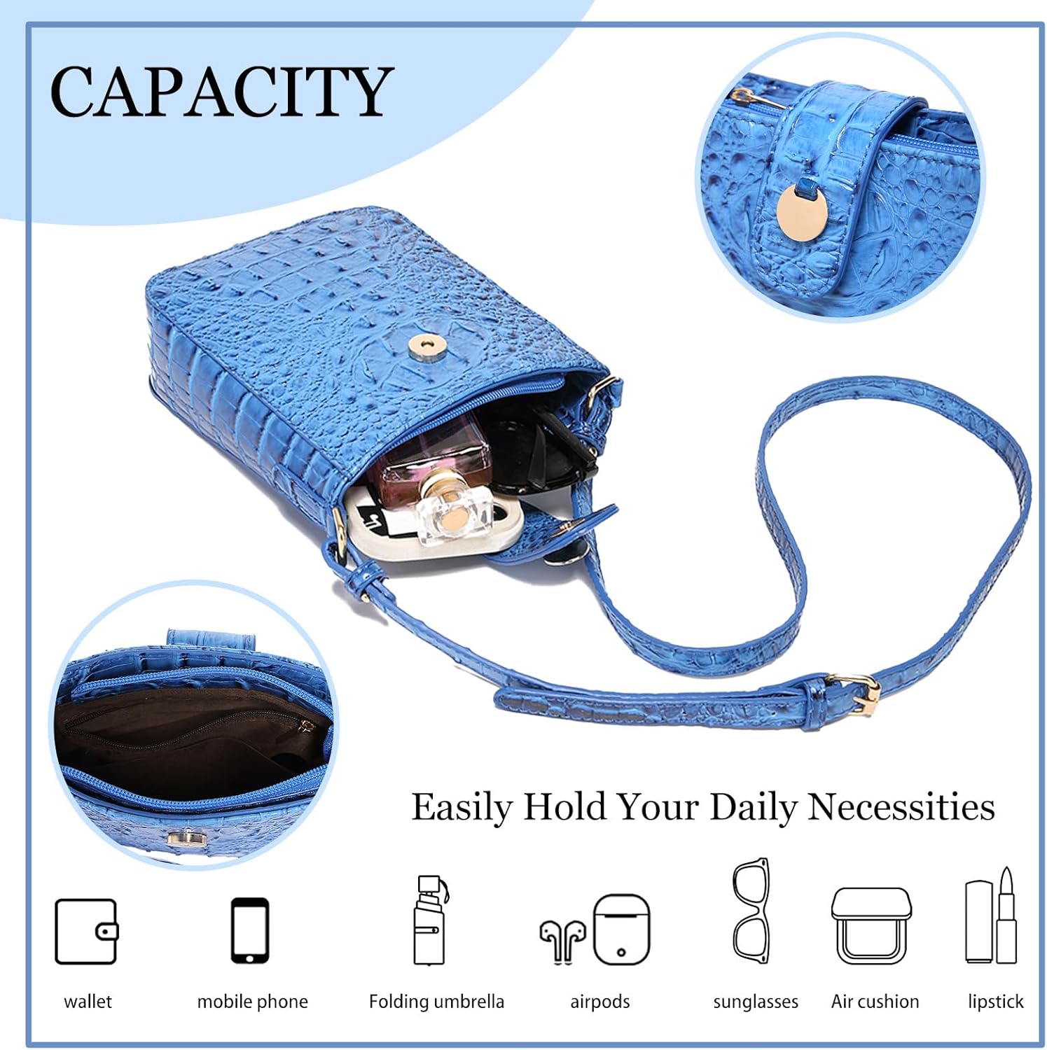 Crocodile Embossed Small Crossbody Bag Fashionable Magnetic Buckle Decoration Shoulder Women's Luxury Wallet - Image 5