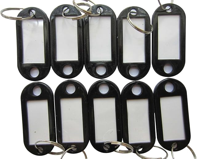 50PCS Black Plastic Keyring Key Luggage ID Tags Split Ring with label window to Identify Your Key