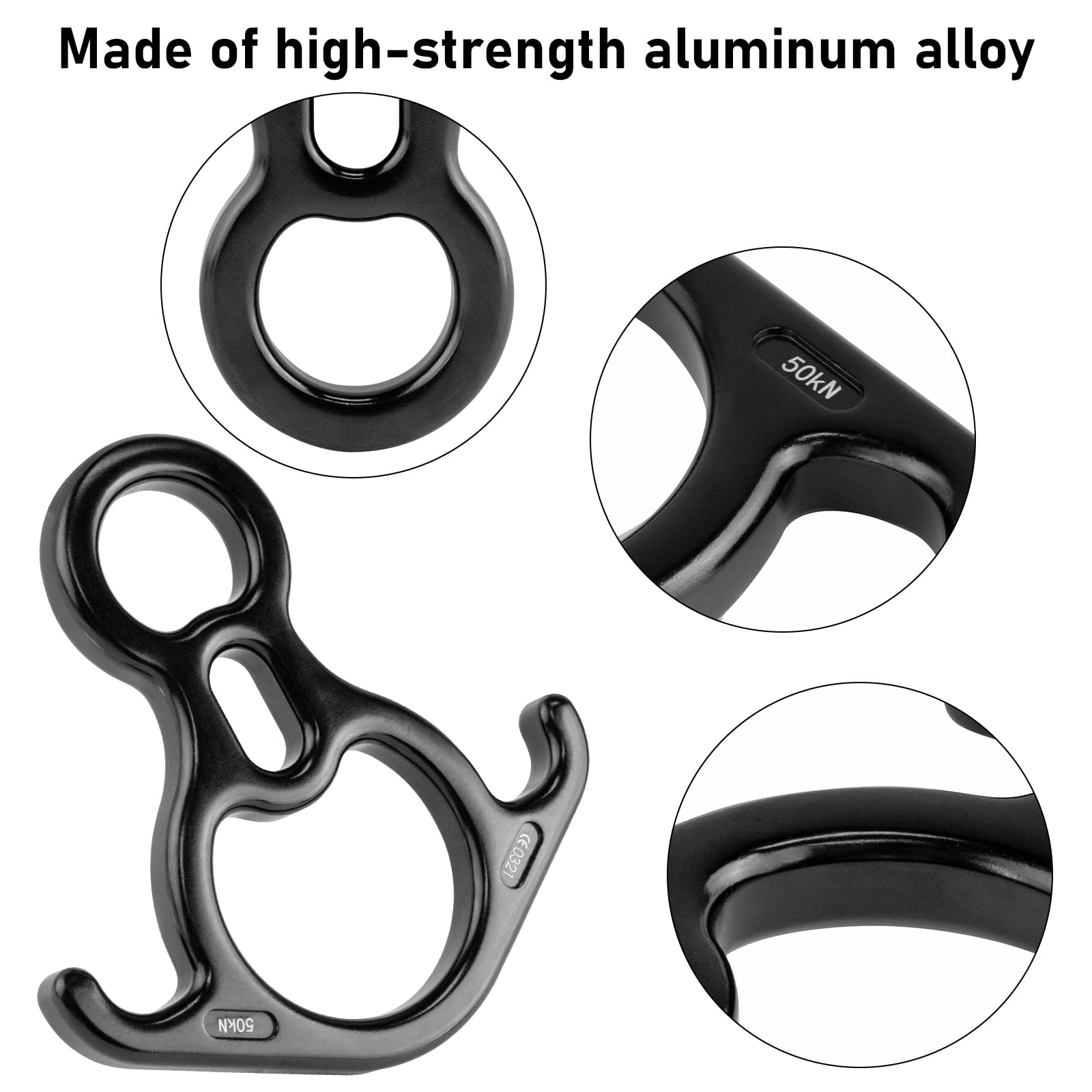 Freno de cuerda de rappel de aleación de aluminio 50KN para cuerdas de 8-13mm escalada